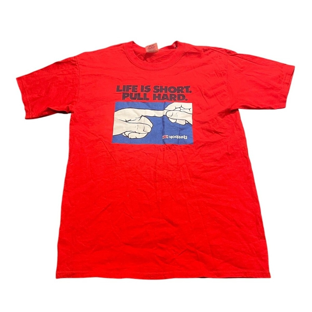 Reebok Graphic T-Shirt Mens L Red Life Is Short‎ Pull Hard Vintage Y2K Tee